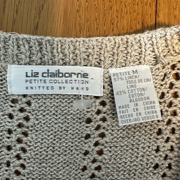 Liz Claiborne Petite M Knit Linen Cotton Button Vest Top Neutral Beige New - Picture 8 of 8